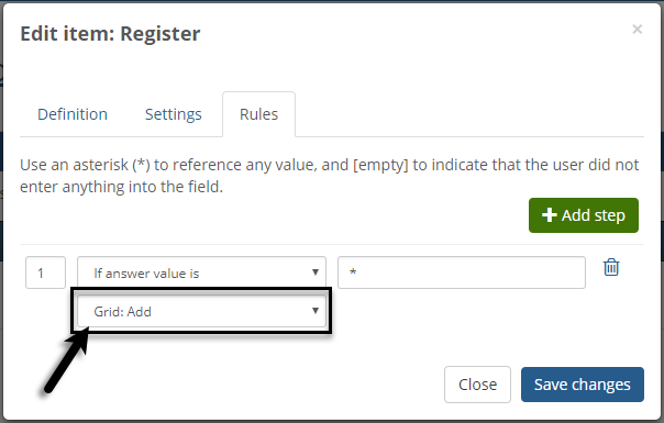 The Grid: Add option selected on the Rules tab.