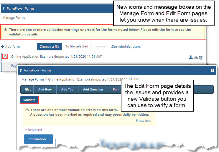 FormFlow validation icons and messages.